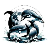 dolphin and full moon  tattoo design idea