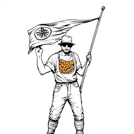 rioter holding a flag with a chickpea tattoo design idea