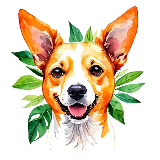 Mango with dog ears surrounded tattoo design idea