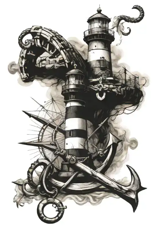 Lighthouse and anchor cross tattoo design idea