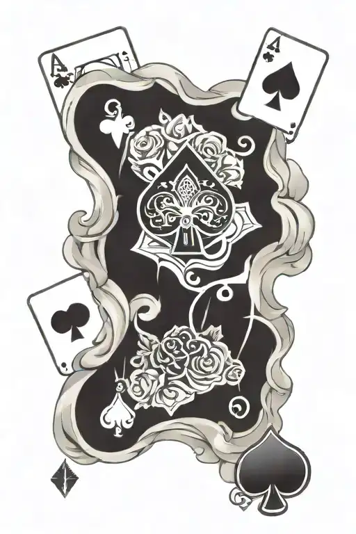 ace of spades playing cards, poker chips, paw print, roses, smoke. tattoo design idea