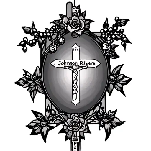 rosary with lastnames johnson and rivera tattoo design idea