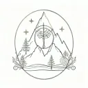 tree, compass, fleur de lis, mountain in circular shape tattoo design idea