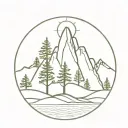 tree, compass, fleur de lis, mountain in circular shape tattoo design idea