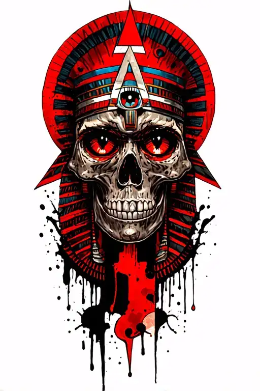 A Fusion Of Egyptian Symbolism, Featuring skull and All Seeing Eye and lightning bolt and rume tattoo design idea