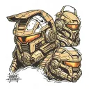 Doom guy , Dead space and master chief helmet line art tattoo design idea