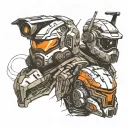 Doom guy , Dead space and master chief helmet line art tattoo design idea