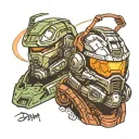 Doom guy , Dead space and master chief helmet line art tattoo design idea