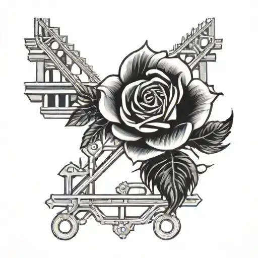 crown, rose, train tracks tattoo design idea