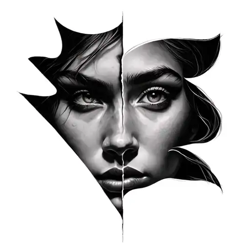 realism split face emotions tattoo design idea