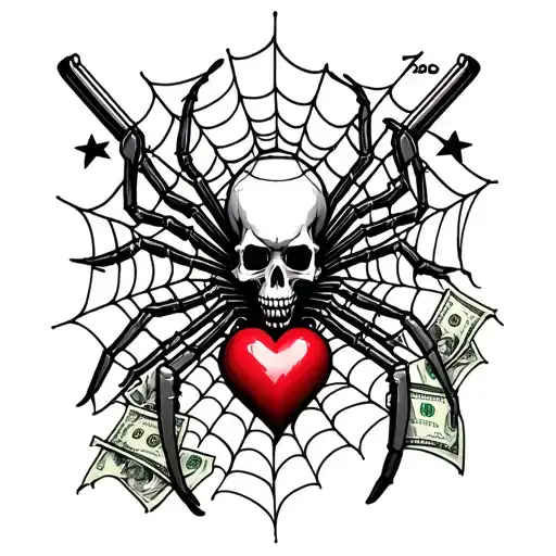 spiders, spider webs, skull, money, guns, roses, heart, 2006, stars, tattoo design idea