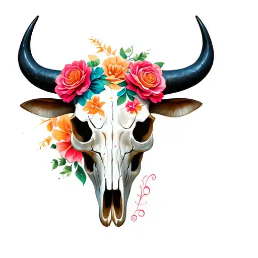 bull skull with sugar skull markings tattoo design idea
