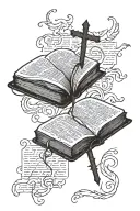 open bible with writing in it tattoo design idea