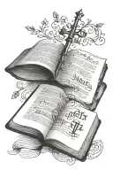 open bible with writing in it tattoo design idea