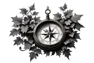 3D tilted compass surrounded by large ivy vines tattoo design idea