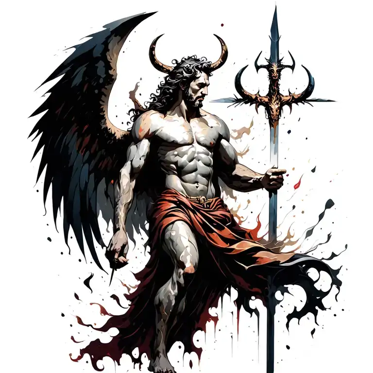 st michael killing lucifer tattoo design idea