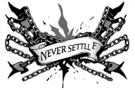 Create me tattoo in collarbone with chains coming from shoulder and breaking in between in centre I need "NEVER SETTLE F tattoo design idea
