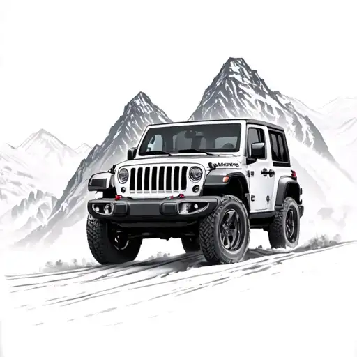 mountain scene with a jeep wrangler 2008 driving black tattoo  tattoo design idea