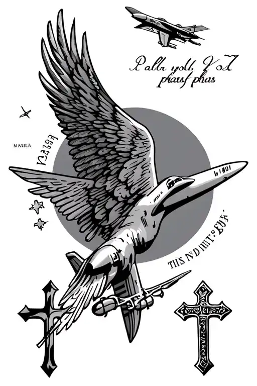 psalm 91 prayer with planes and jets around and crosses at the bottom  tattoo design idea