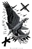 psalm 91 prayer with planes and jets around and crosses at the bottom  tattoo design idea