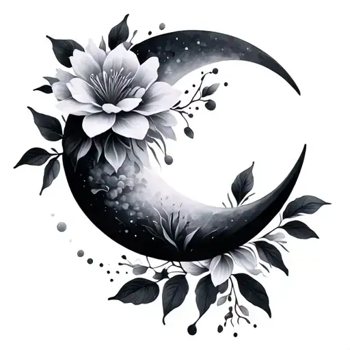  Crescent Moon + Blooming Flower tattoo design idea