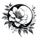  Crescent Moon + Blooming Flower tattoo design idea