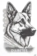 German shepherd American flag saying "diabetes" mountain scene tattoo design idea
