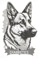 German shepherd American flag saying "diabetes" mountain scene tattoo design idea