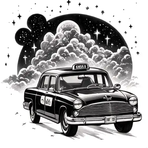A taxi on the way to heaven and stars tattoo design idea