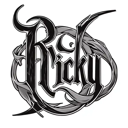 Font with Ricky with realism background intertwined the font  tattoo design idea