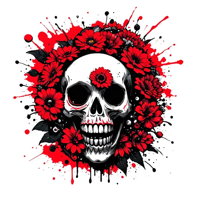 Potted cute creepy flower-skull  tattoo design idea