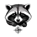racoon holding a compass rose tattoo design idea