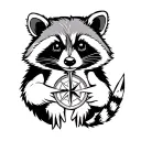 racoon holding a compass rose tattoo design idea