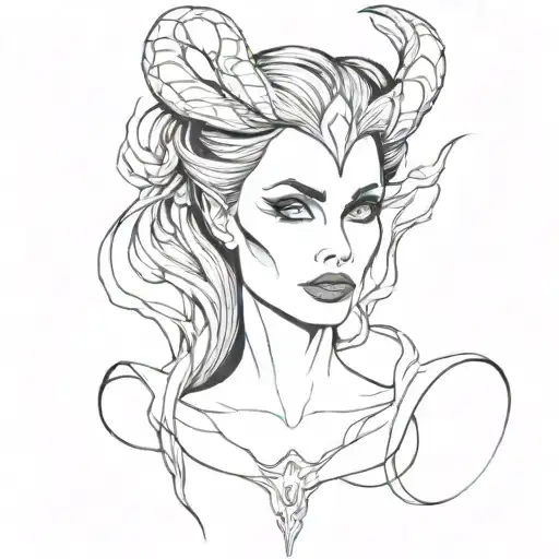 maleficent and medusa combined together fineliners  tattoo design idea