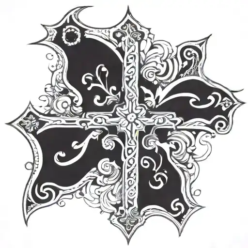 A stylized cross incorporating elements of Azores Portugal, such as traditional patterns or symbols tattoo design idea