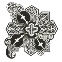 A stylized cross incorporating elements of Azores Portugal, such as traditional patterns or symbols tattoo design idea