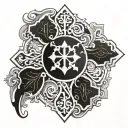 A stylized cross incorporating elements of Azores Portugal, such as traditional patterns or symbols tattoo design idea