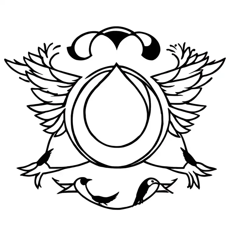 triquetra, moon phases, and bird wings spread tattoo design idea