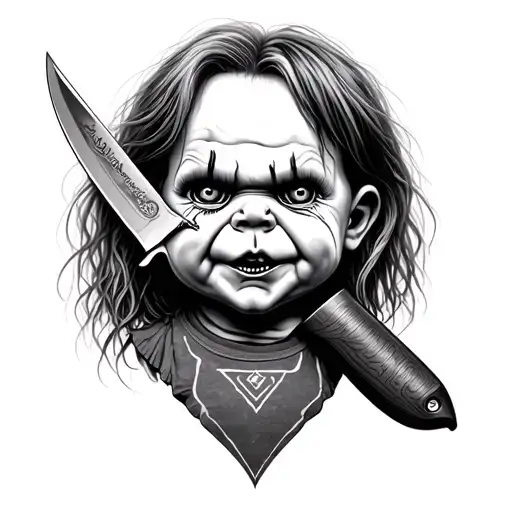 Chucky with knife showing near face tattoo design idea