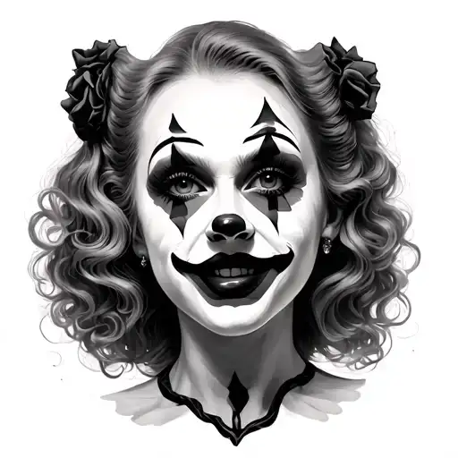 female clown face sleeve tattoo design idea