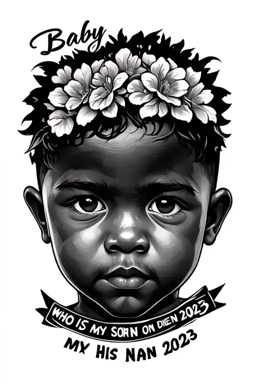 the name Baby Travis  WHO IS MY SON DIED ON 2024 BORN 2023 INCLUDE HIS NAME and the dates, for forearm, for darkskin tattoo design idea