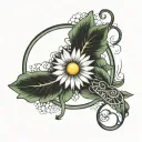 daisy with enso circle with serotonin and dopamine molecules tattoo design idea