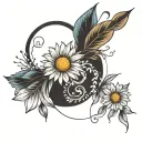 daisy with enso circle with serotonin and dopamine molecules tattoo design idea