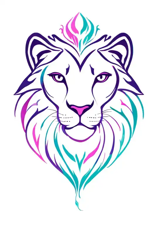 line tattoo for my daughter, a Leo born in August. add color like purple, pink, cyan, blue tattoo design idea