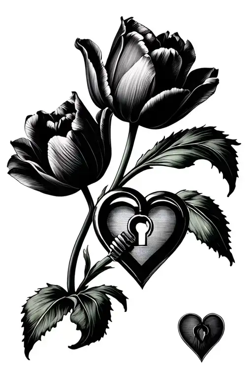 2 tulip with a heart shaped lock tattoo design idea