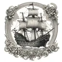roman galleon black white tattoo design idea
