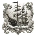 roman galleon black white tattoo design idea