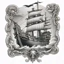 roman galleon black white tattoo design idea