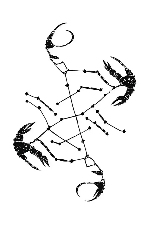Scorpio and cancer constellations intertwined, relationship, love, crab, scorpion, minimalism  tattoo design idea