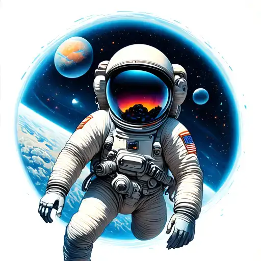  space theme astronaut floating in space tattoo design idea